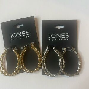 Jones New York Two Pairs of Hoop Earrings Silver and Gold Tone